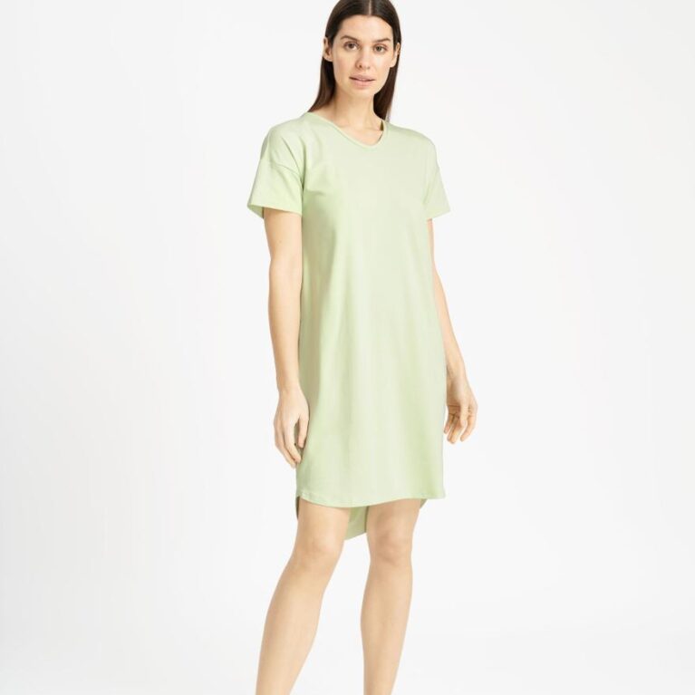 Šukuotinės medvilnės laisvai krentanti suknelė, UT žalsva